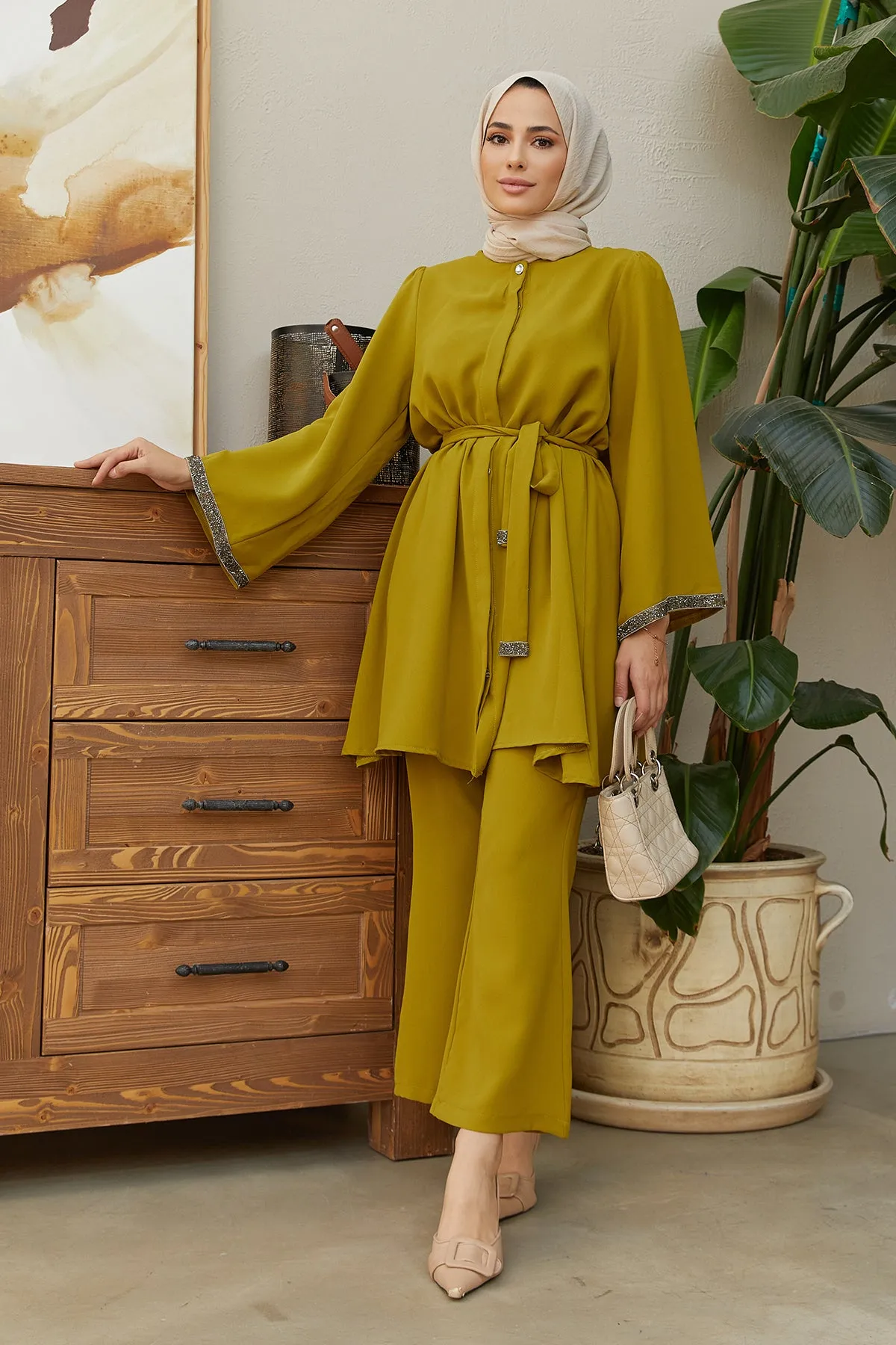 ZRF Women Spanish Flared Pants Tunic Set - Olive Green - Rogers